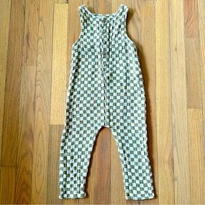 Rylee + Cru Linen Checker Button Jumpsuit Sand Size 2-3 years
